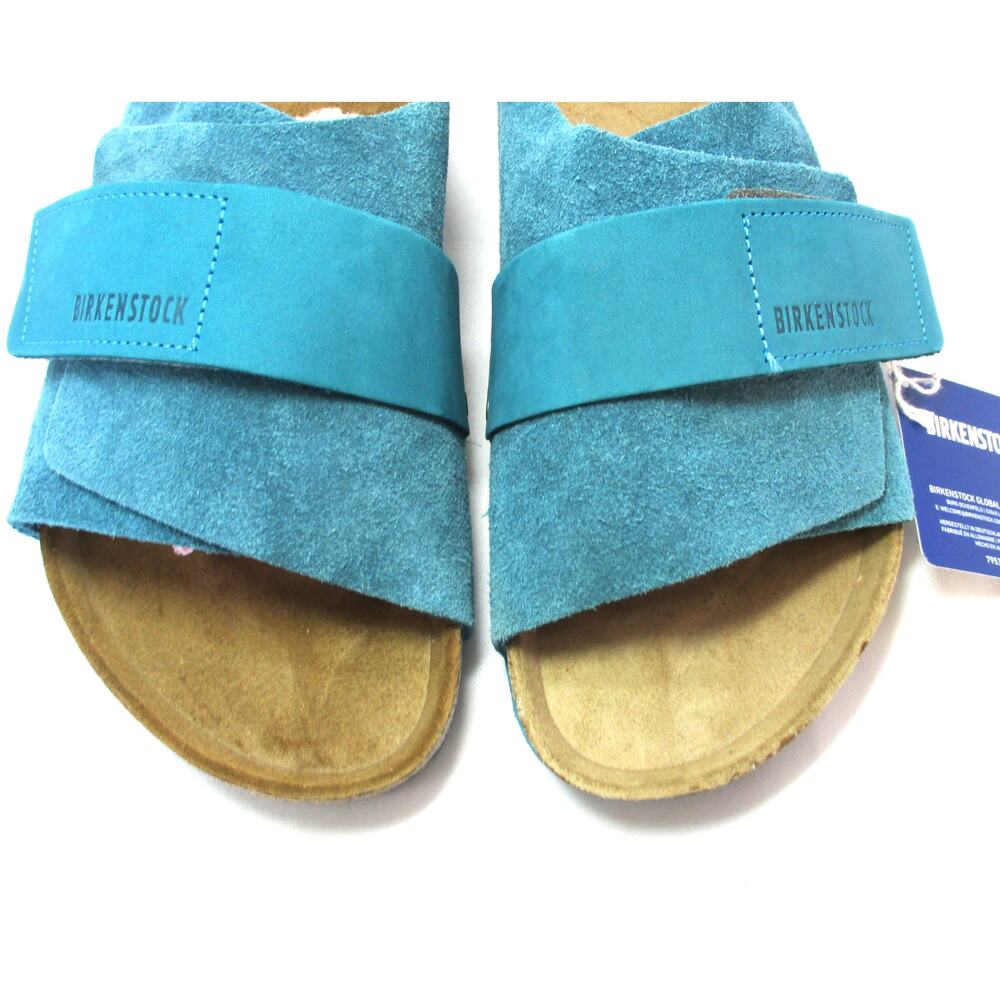 Nwd BIRKENSTOCK Turquoise Teal Suede Leather Slide Sandals Unisex M 9 / W 11 - Picture 2 of 14